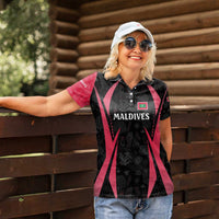 Maldives Dive Turtle Women Polo Shirt with Coral Reef Pattern and Island Spirit Slogan