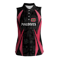 Maldives Dive Turtle Women Sleeveless Polo Shirt with Coral Reef Pattern and Island Spirit Slogan