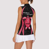 Maldives Dive Turtle Women Sleeveless Polo Shirt with Coral Reef Pattern and Island Spirit Slogan