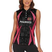 Maldives Dive Turtle Women Sleeveless Polo Shirt with Coral Reef Pattern and Island Spirit Slogan
