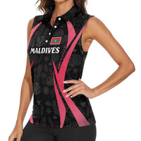 Maldives Dive Turtle Women Sleeveless Polo Shirt with Coral Reef Pattern and Island Spirit Slogan