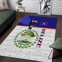 Belize National Emblem Area Rug with Toucan Print and Flag-Inspired Blue Design