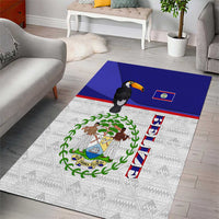 Belize National Emblem Area Rug with Toucan Print and Flag-Inspired Blue Design