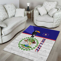 Belize National Emblem Area Rug with Toucan Print and Flag-Inspired Blue Design