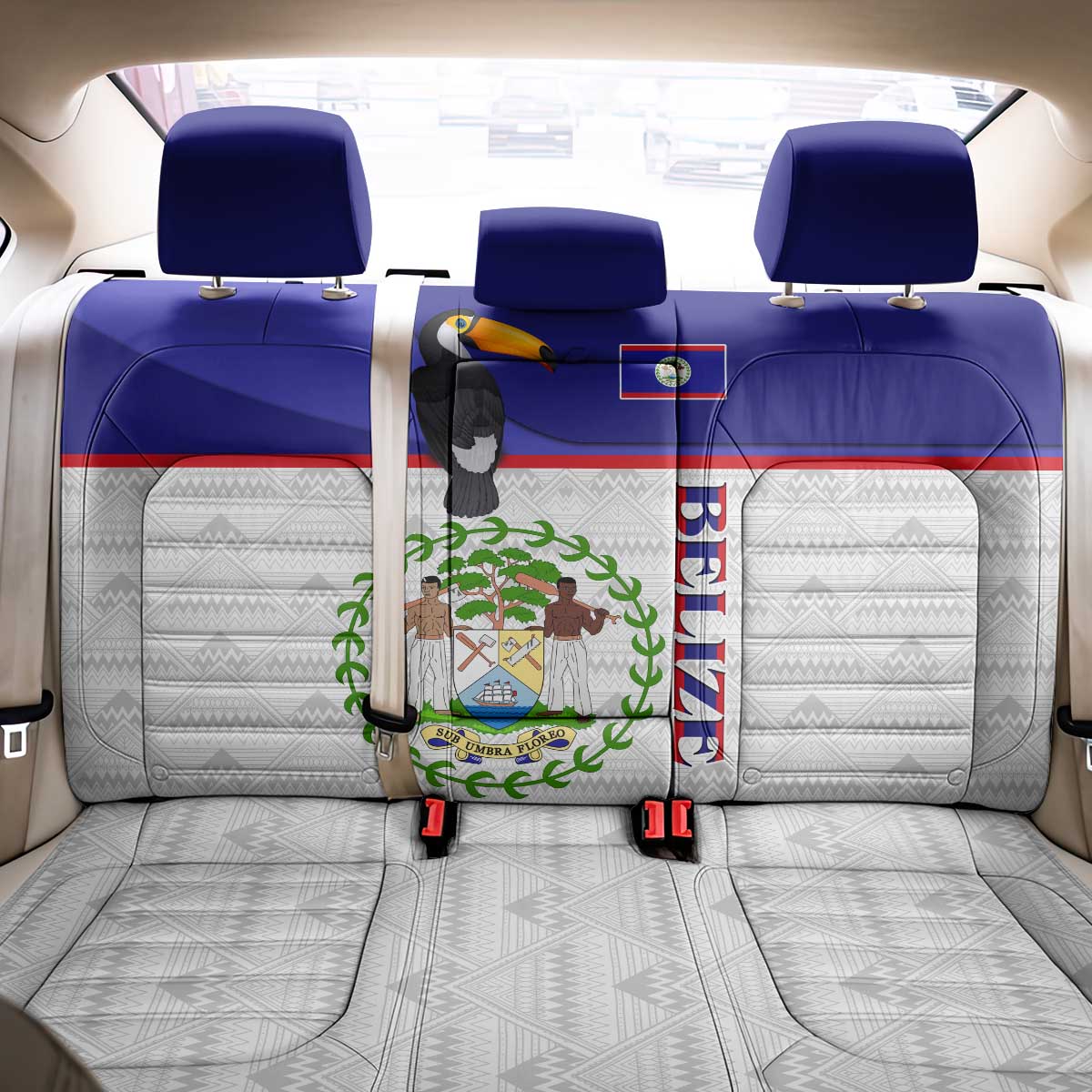 Belize National Emblem Back Car Seat Cover with Toucan Print and Flag-Inspired Blue Design