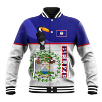 Belize National Emblem Baseball Jacket with Toucan Print and Flag-Inspired Blue Design