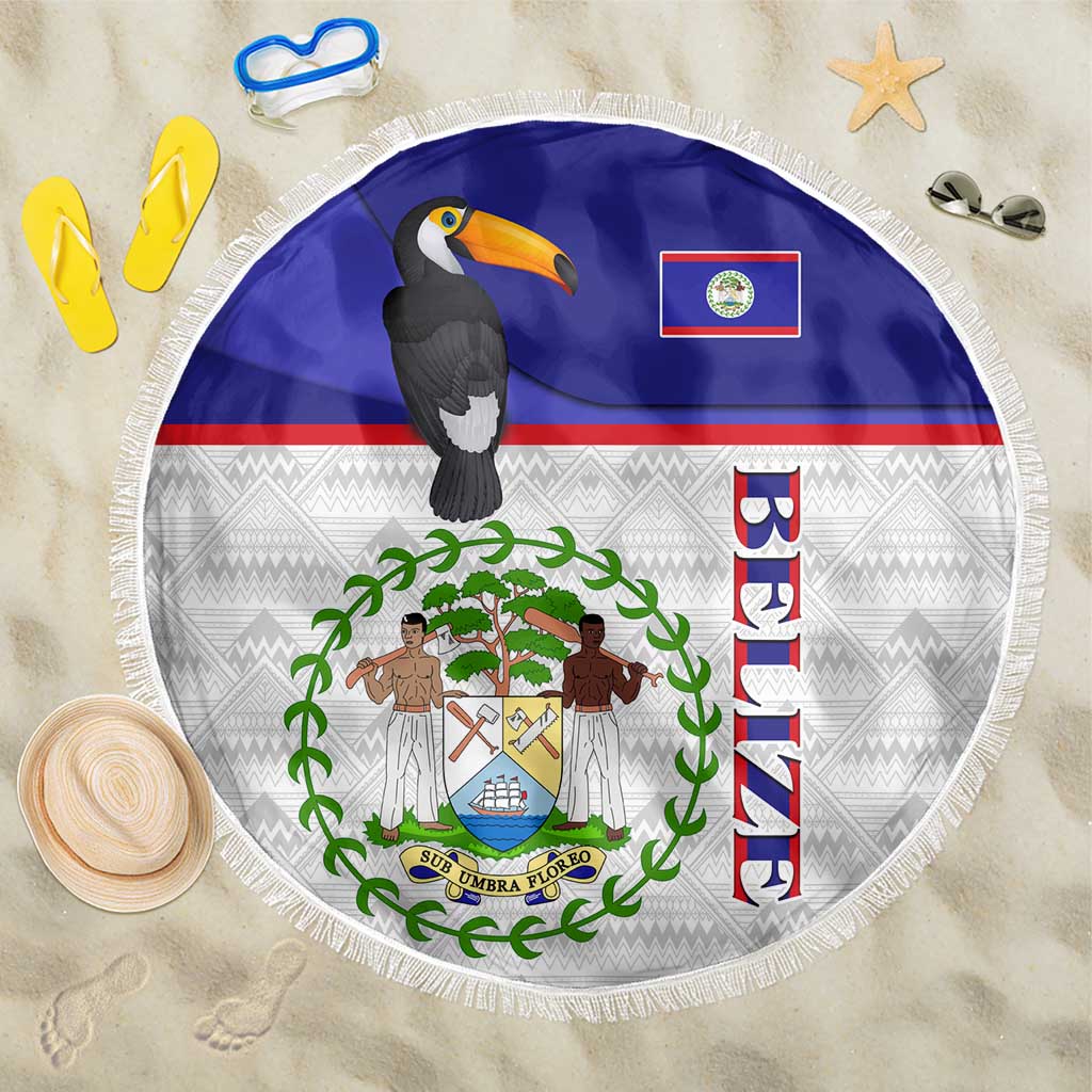 Belize National Emblem Beach Blanket with Toucan Print and Flag-Inspired Blue Design