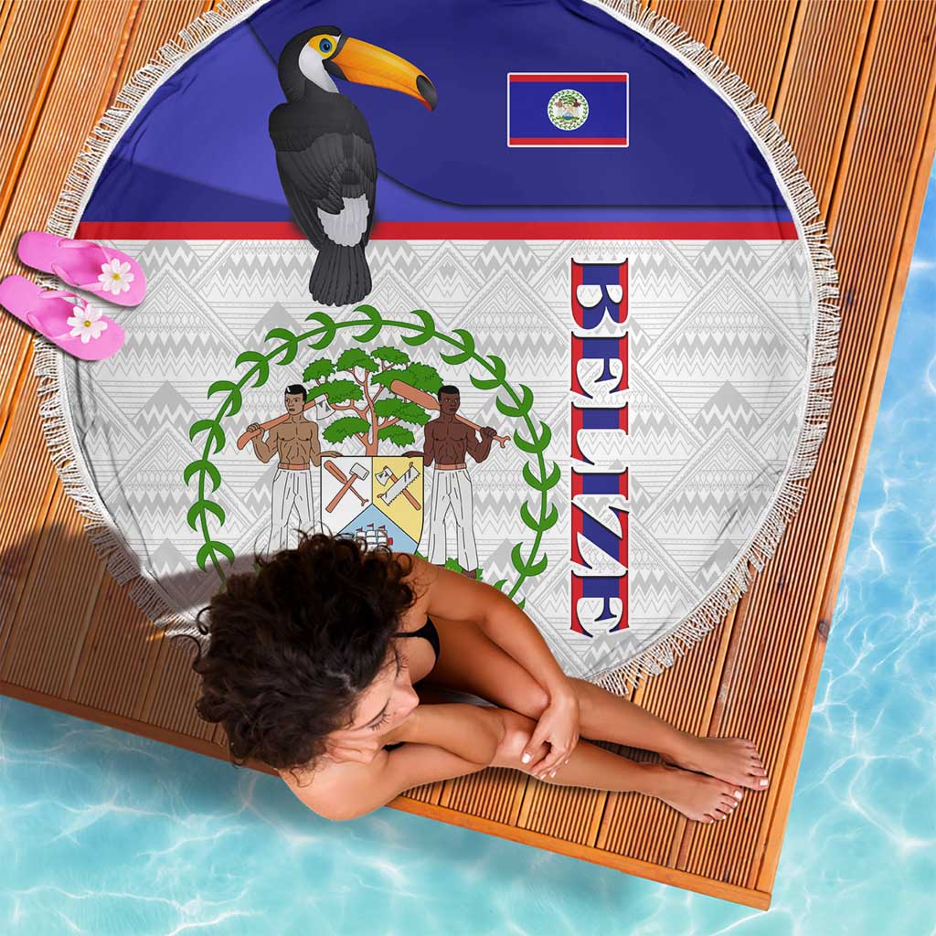 Belize National Emblem Beach Blanket with Toucan Print and Flag-Inspired Blue Design