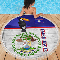 Belize National Emblem Beach Blanket with Toucan Print and Flag-Inspired Blue Design