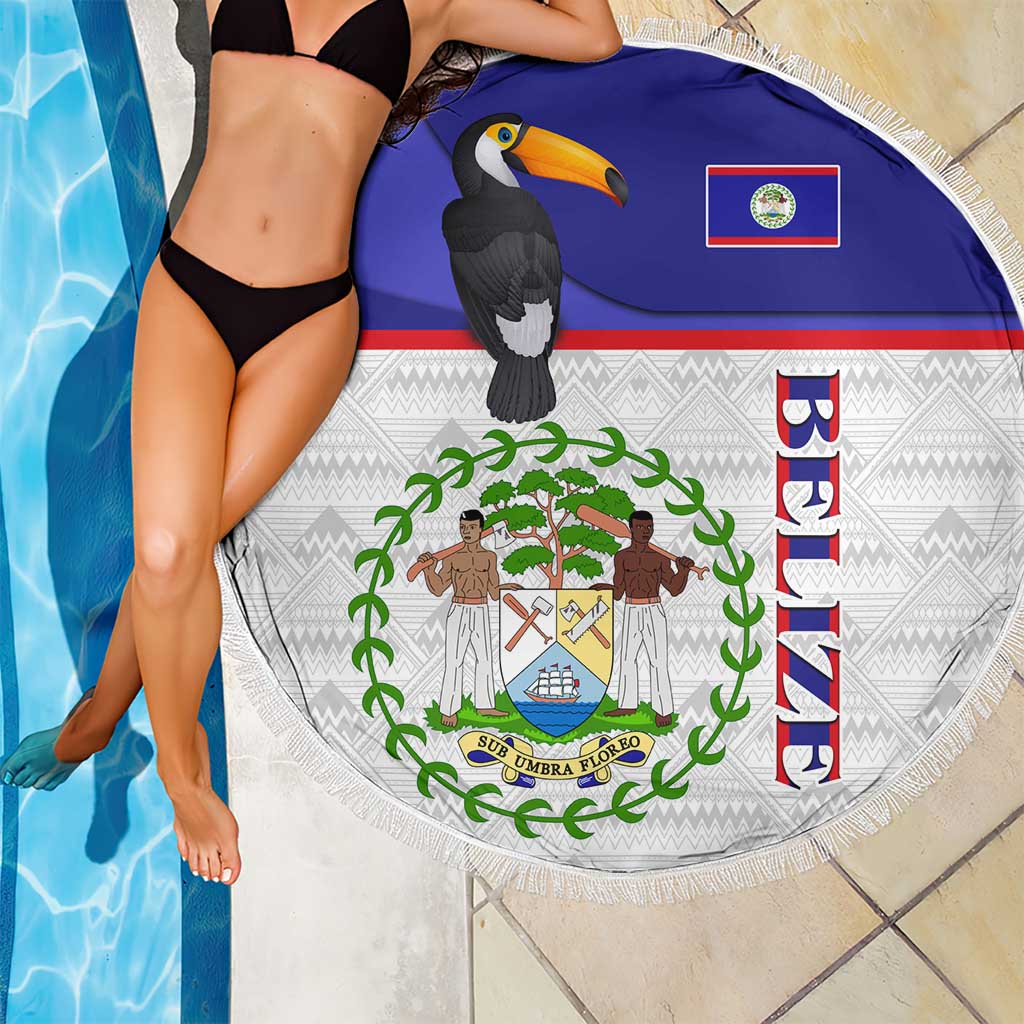 Belize National Emblem Beach Blanket with Toucan Print and Flag-Inspired Blue Design