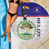 Belize National Emblem Beach Blanket with Toucan Print and Flag-Inspired Blue Design