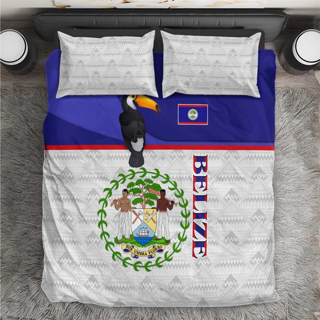 Belize National Emblem Bedding Set with Toucan Print and Flag-Inspired Blue Design