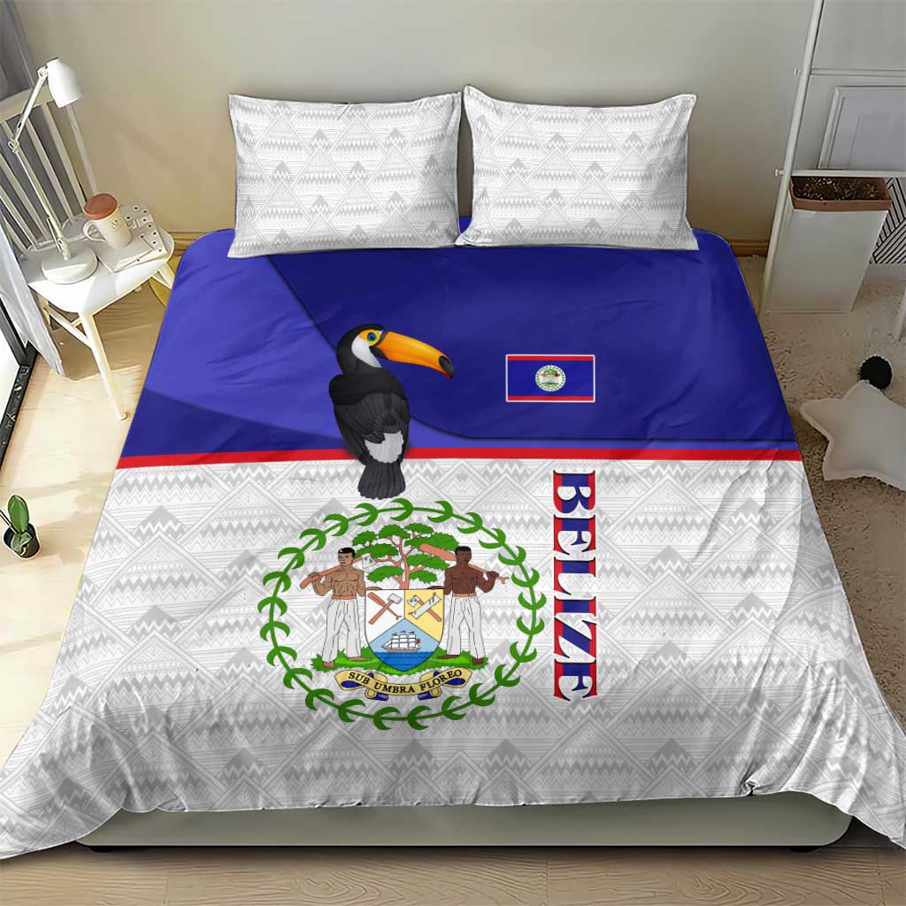 Belize National Emblem Bedding Set with Toucan Print and Flag-Inspired Blue Design