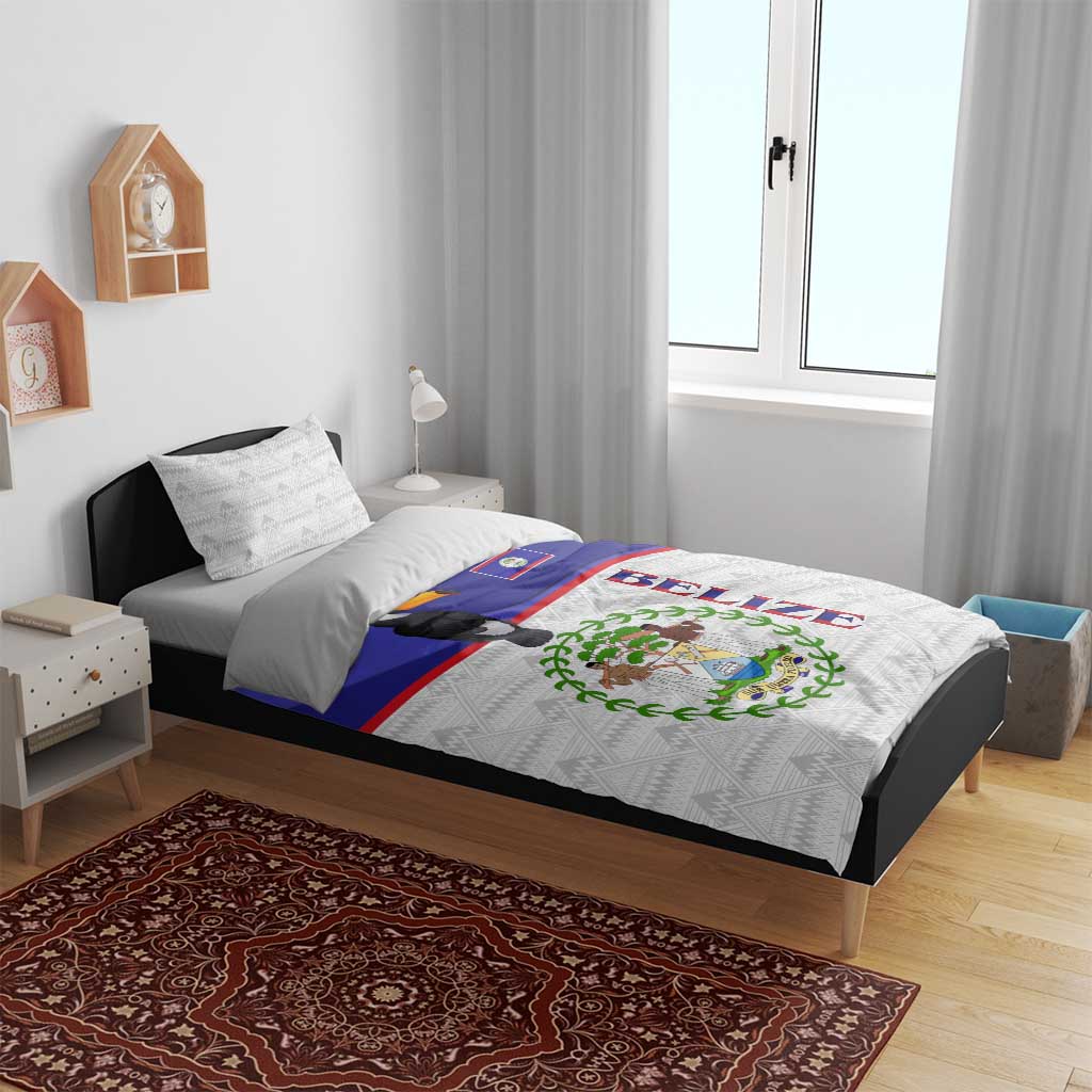 Belize National Emblem Bedding Set with Toucan Print and Flag-Inspired Blue Design