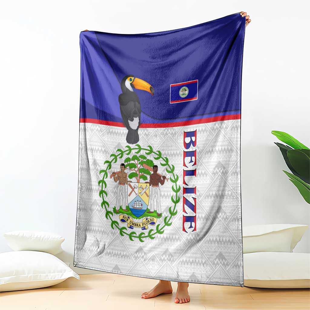 Belize National Emblem Blanket with Toucan Print and Flag-Inspired Blue Design