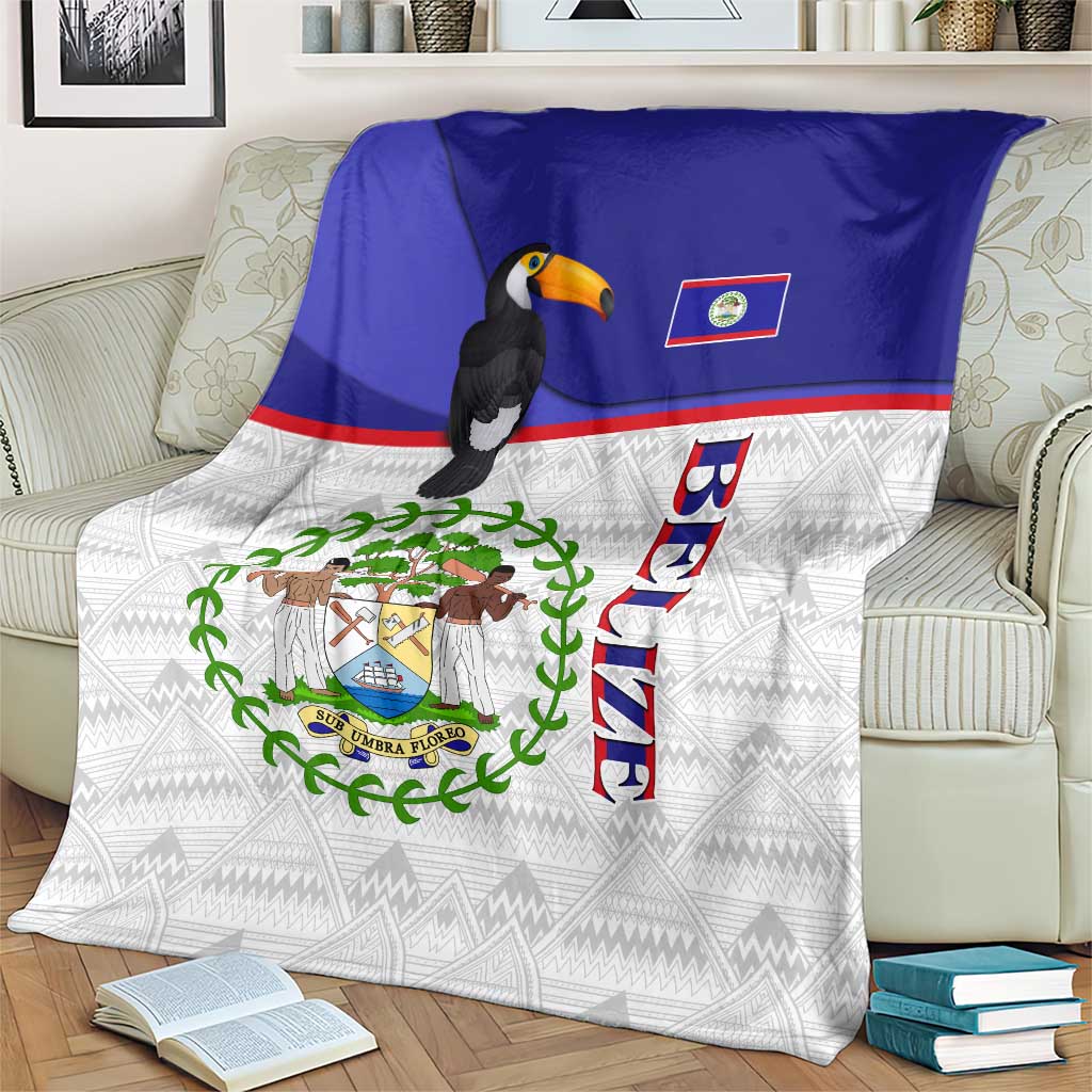 Belize National Emblem Blanket with Toucan Print and Flag-Inspired Blue Design