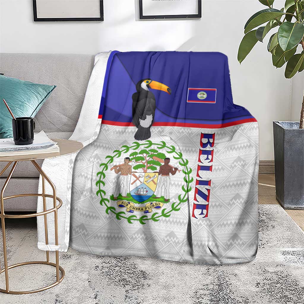 Belize National Emblem Blanket with Toucan Print and Flag-Inspired Blue Design