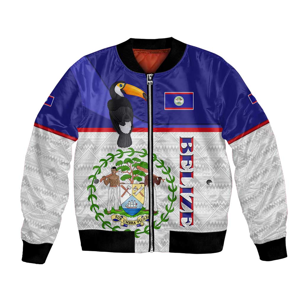 Belize National Emblem Bomber Jacket with Toucan Print and Flag-Inspired Blue Design
