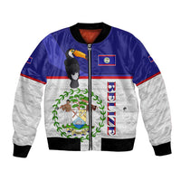 Belize National Emblem Bomber Jacket with Toucan Print and Flag-Inspired Blue Design