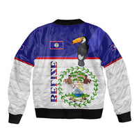 Belize National Emblem Bomber Jacket with Toucan Print and Flag-Inspired Blue Design
