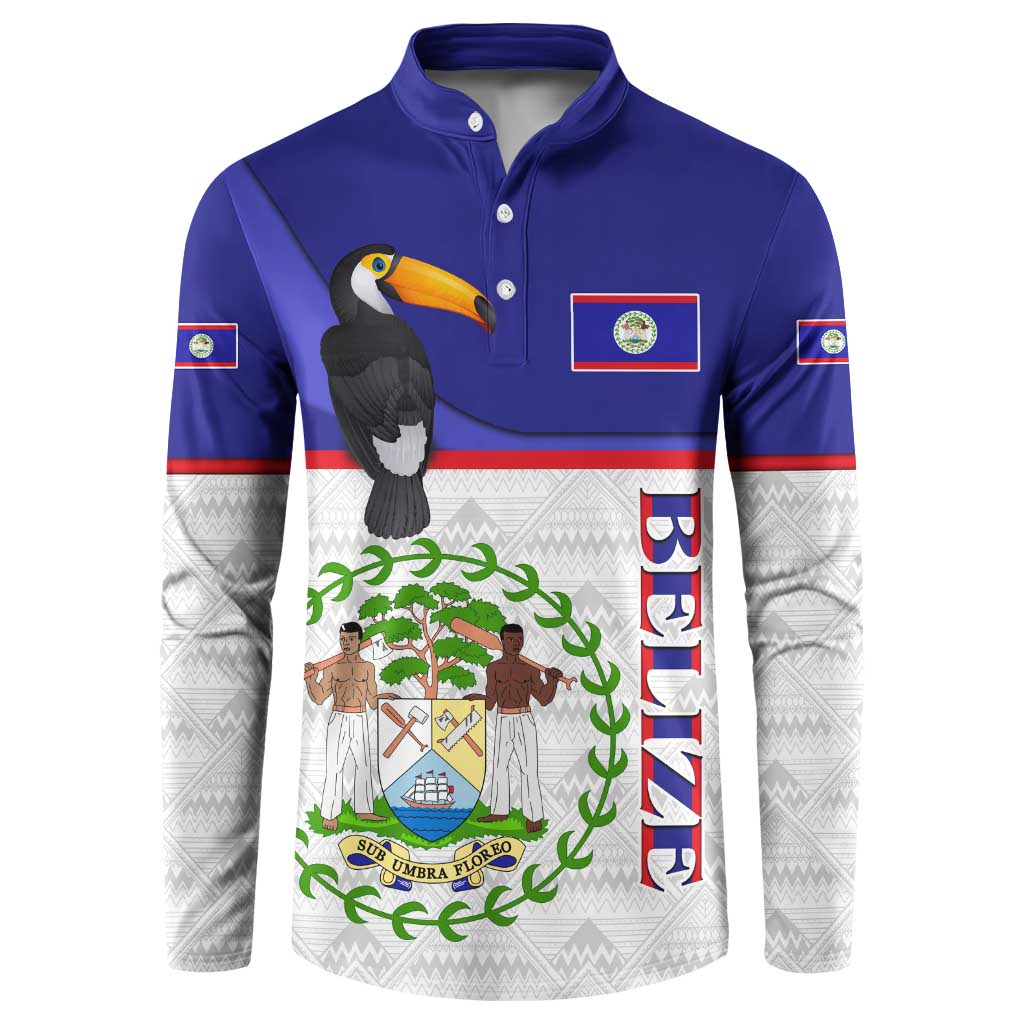 Belize National Emblem Button Sweatshirt with Toucan Print and Flag-Inspired Blue Design