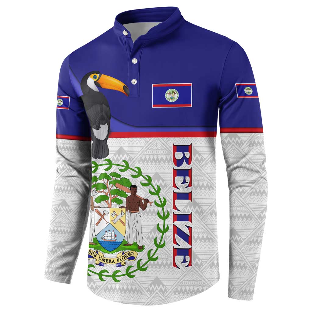 Belize National Emblem Button Sweatshirt with Toucan Print and Flag-Inspired Blue Design