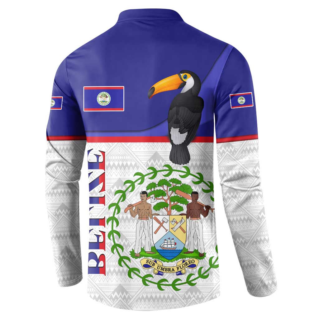 Belize National Emblem Button Sweatshirt with Toucan Print and Flag-Inspired Blue Design
