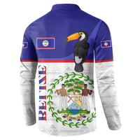 Belize National Emblem Button Sweatshirt with Toucan Print and Flag-Inspired Blue Design