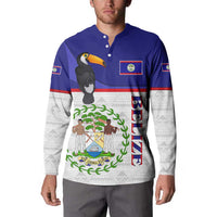 Belize National Emblem Button Sweatshirt with Toucan Print and Flag-Inspired Blue Design