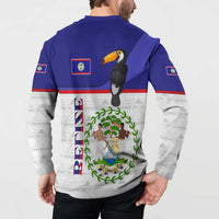 Belize National Emblem Button Sweatshirt with Toucan Print and Flag-Inspired Blue Design