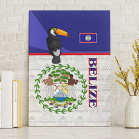 Belize National Emblem Canvas Wall Art with Toucan Print and Flag-Inspired Blue Design