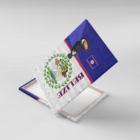 Belize National Emblem Canvas Wall Art with Toucan Print and Flag-Inspired Blue Design