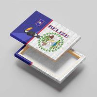 Belize National Emblem Canvas Wall Art with Toucan Print and Flag-Inspired Blue Design