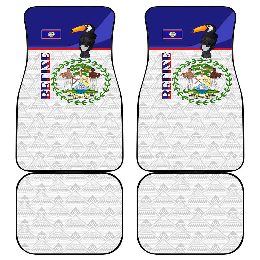 Belize National Emblem Car Mats with Toucan Print and Flag-Inspired Blue Design