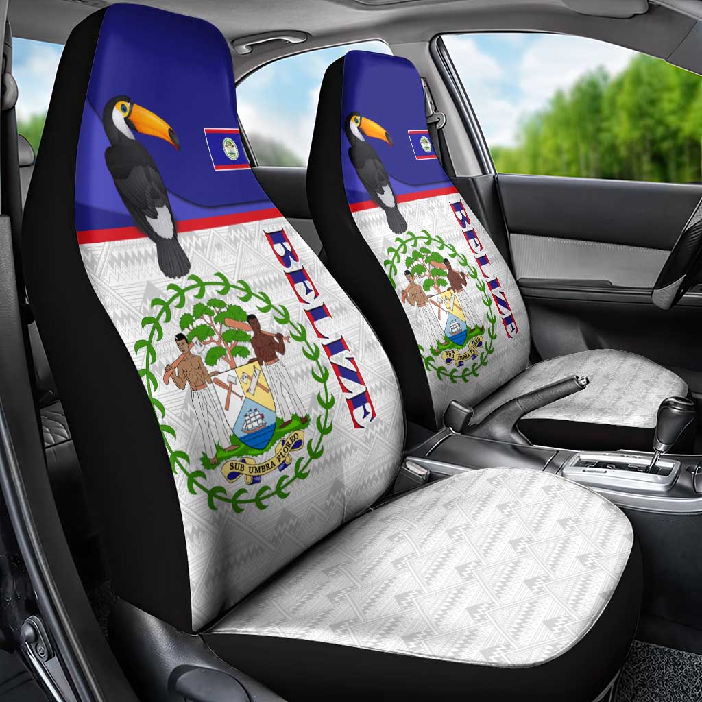 Belize National Emblem Car Seat Cover with Toucan Print and Flag-Inspired Blue Design