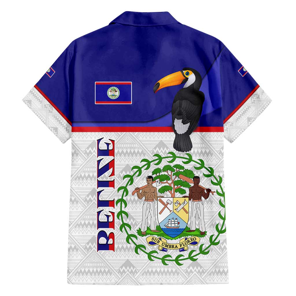 Belize National Emblem Family Matching Long Sleeve Bodycon Dress and Hawaiian Shirt with Toucan Print and Flag-Inspired Blue Design