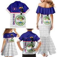 Belize National Emblem Family Matching Mermaid Dress and Hawaiian Shirt with Toucan Print and Flag-Inspired Blue Design