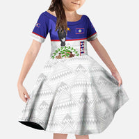 Belize National Emblem Family Matching Off The Shoulder Long Sleeve Dress and Hawaiian Shirt with Toucan Print and Flag-Inspired Blue Design