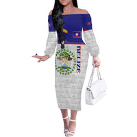 Belize National Emblem Family Matching Off The Shoulder Long Sleeve Dress and Hawaiian Shirt with Toucan Print and Flag-Inspired Blue Design