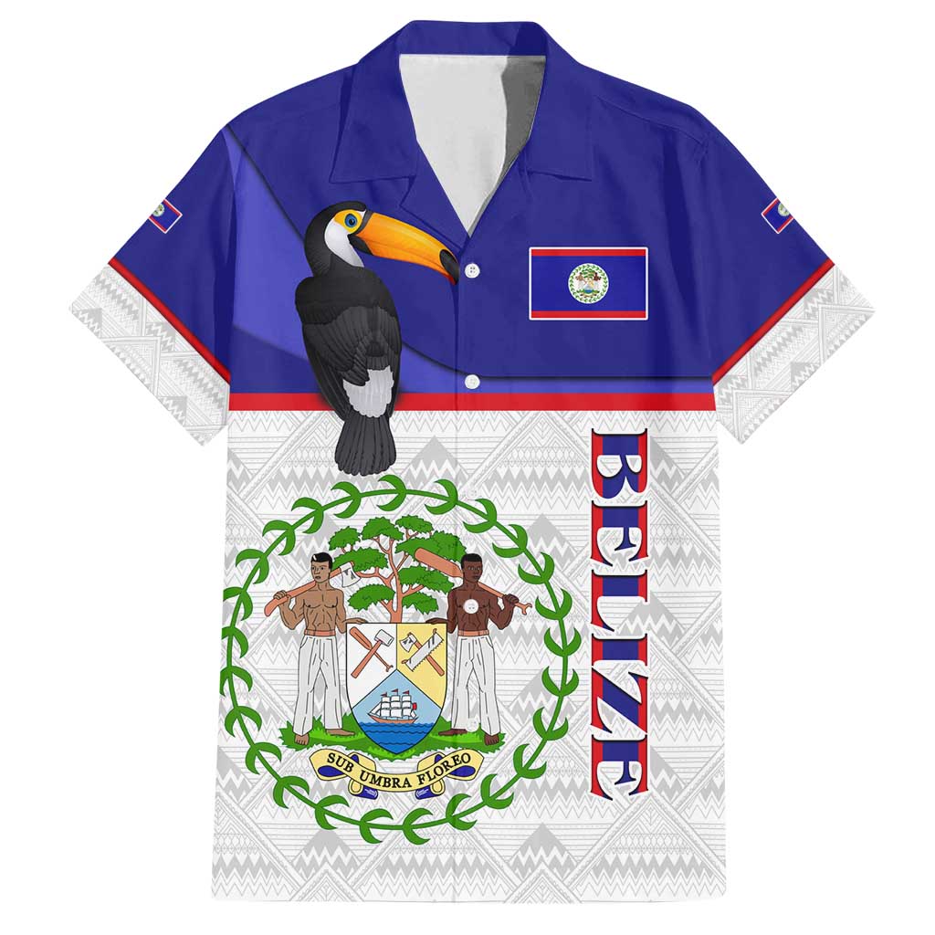 Belize National Emblem Family Matching Off Shoulder Maxi Dress and Hawaiian Shirt with Toucan Print and Flag-Inspired Blue Design