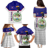 Belize National Emblem Family Matching Puletasi and Hawaiian Shirt with Toucan Print and Flag-Inspired Blue Design