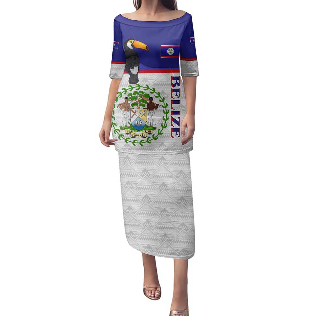 Belize National Emblem Family Matching Puletasi and Hawaiian Shirt with Toucan Print and Flag-Inspired Blue Design