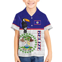 Belize National Emblem Family Matching Short Sleeve Bodycon Dress and Hawaiian Shirt with Toucan Print and Flag-Inspired Blue Design
