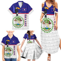 Belize National Emblem Family Matching Summer Maxi Dress and Hawaiian Shirt with Toucan Print and Flag-Inspired Blue Design