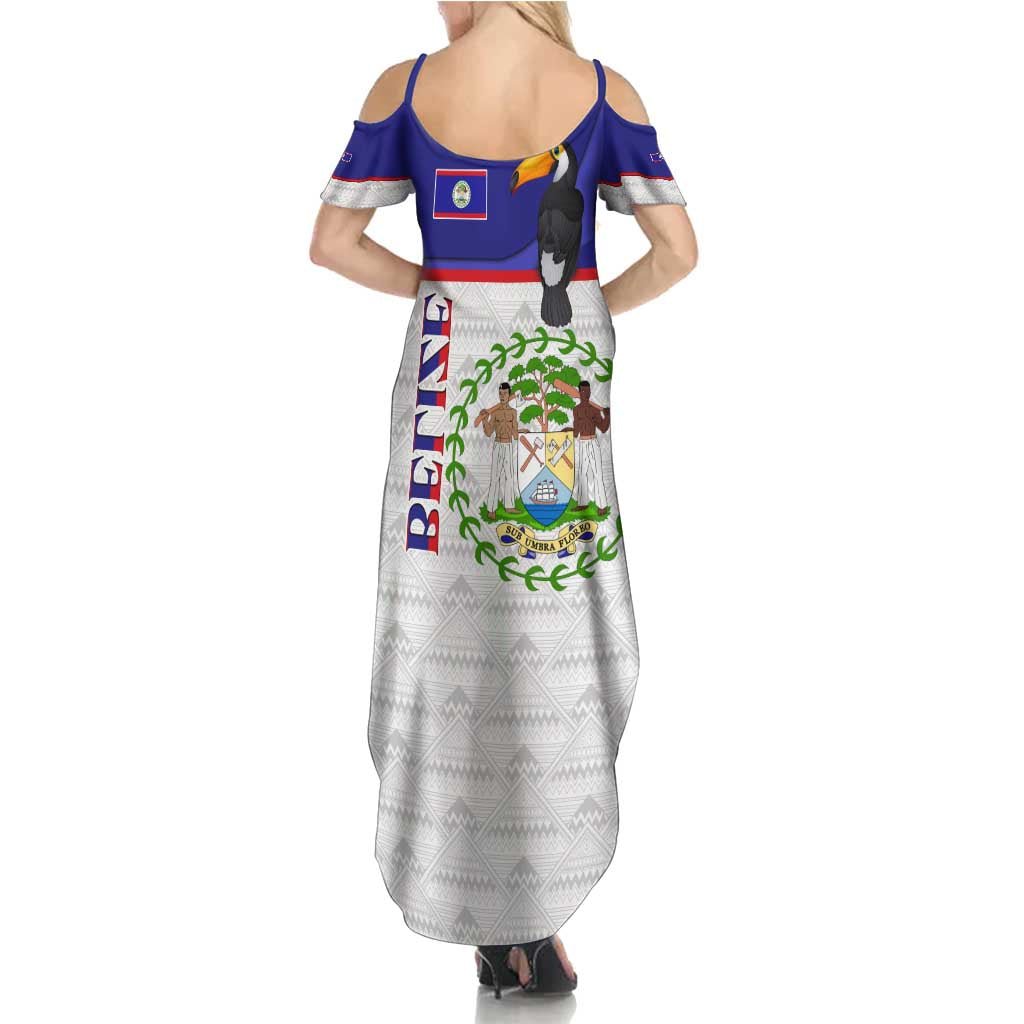 Belize National Emblem Family Matching Summer Maxi Dress and Hawaiian Shirt with Toucan Print and Flag-Inspired Blue Design