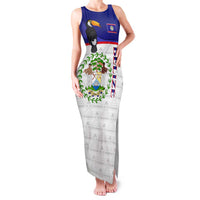 Belize National Emblem Family Matching Tank Maxi Dress and Hawaiian Shirt with Toucan Print and Flag-Inspired Blue Design