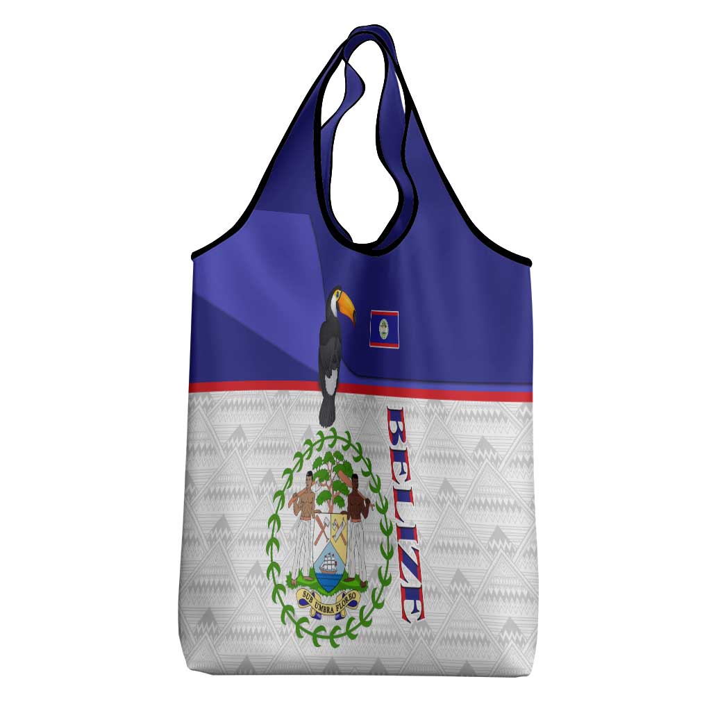 Belize National Emblem Grocery Bag with Toucan Print and Flag-Inspired Blue Design