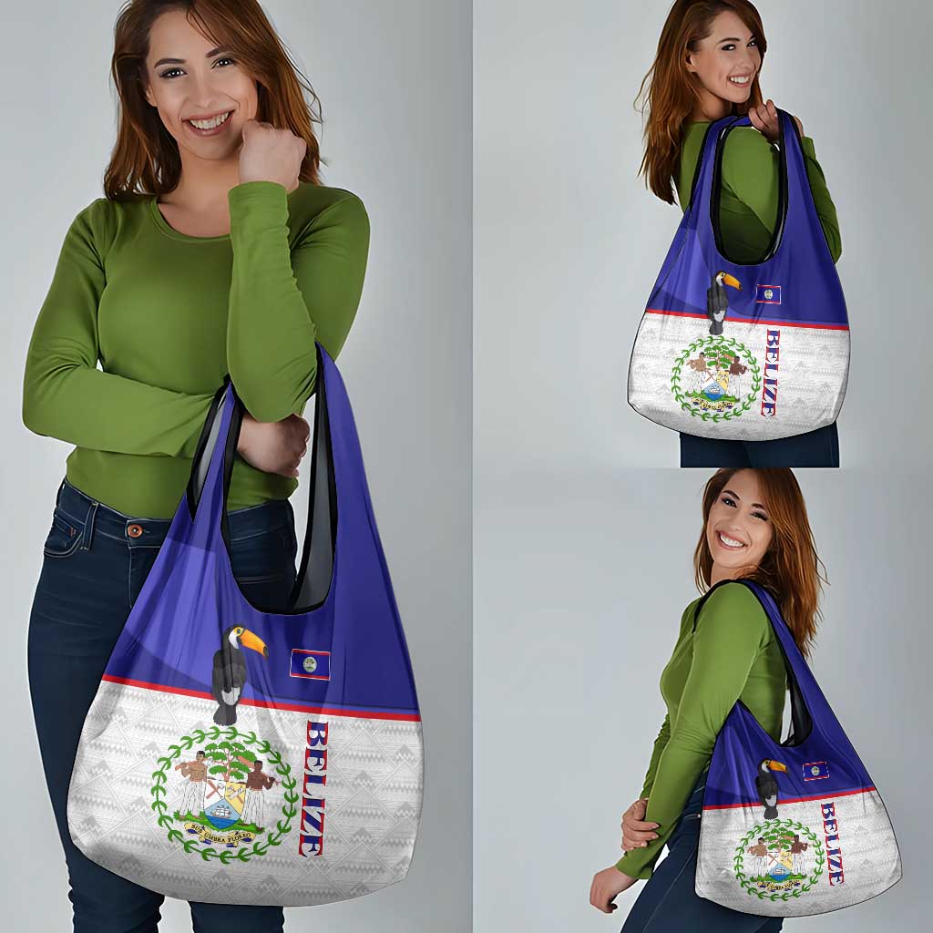 Belize National Emblem Grocery Bag with Toucan Print and Flag-Inspired Blue Design