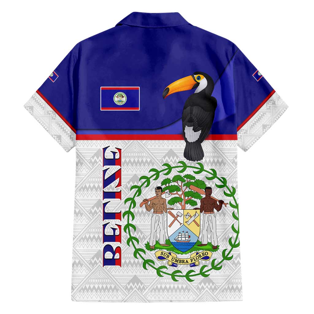 Belize National Emblem Hawaiian Shirt with Toucan Print and Flag-Inspired Blue Design