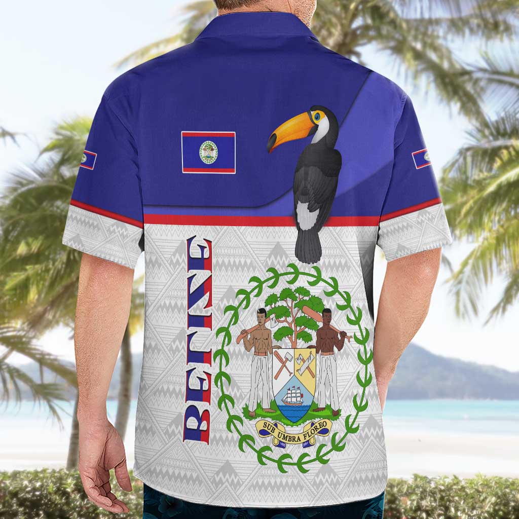 Belize National Emblem Hawaiian Shirt with Toucan Print and Flag-Inspired Blue Design